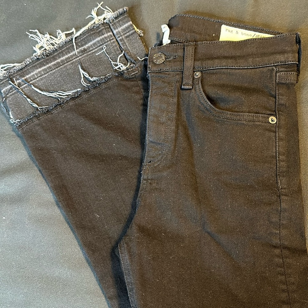 Rag & Bone Crop Flare Black Jeans Frayed Distressed Hem size 26